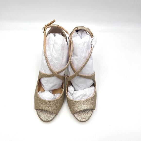 Jewel Badgley Mischka Size‎ 7 Gold Stiletto Open Toe Dress Sandals Heels Shoes - Picture 3 of 13